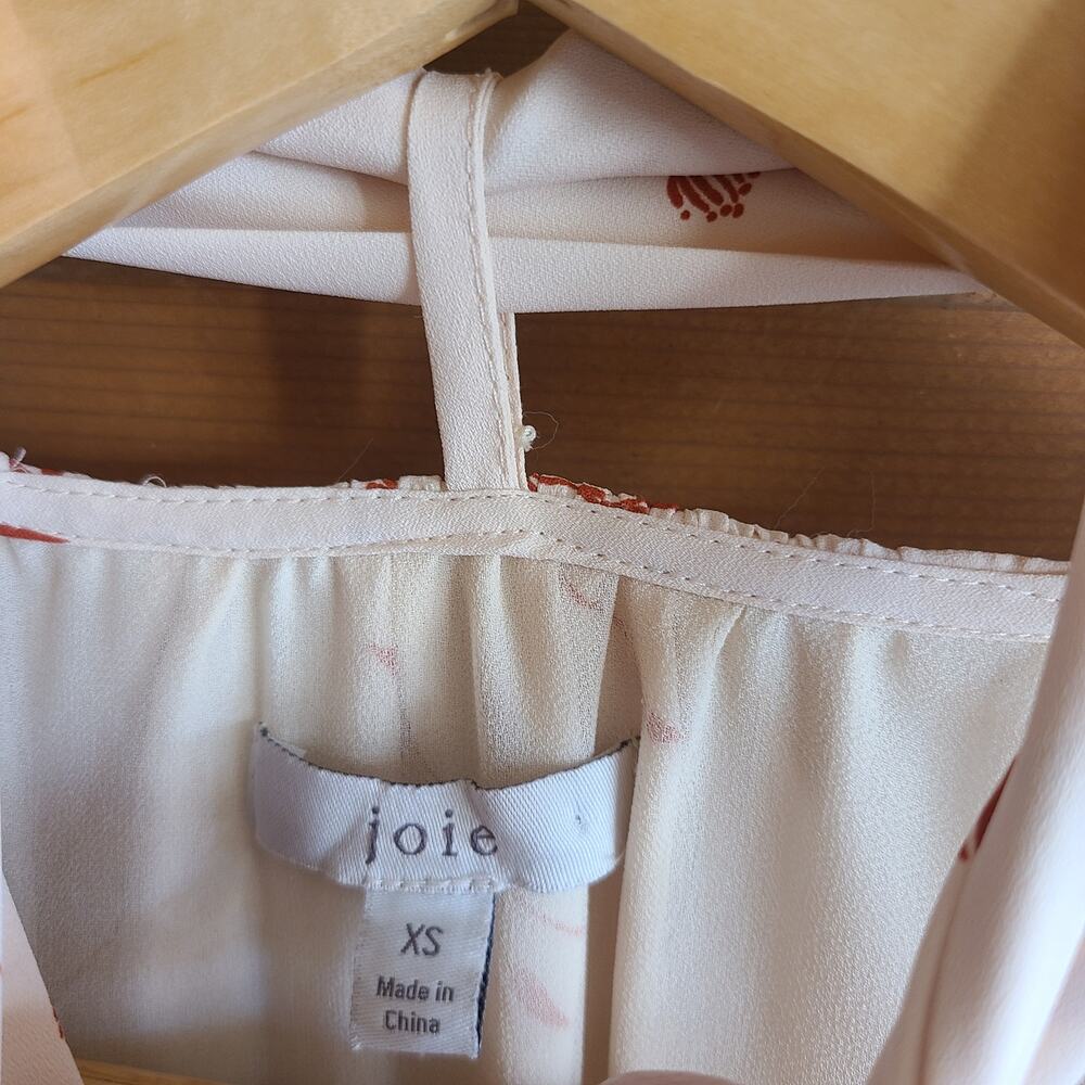 Joie Dakota Mini Dress Floral Aged White XS Neck Tie Cottagecore Boho Prairie - Picture 4 of 6